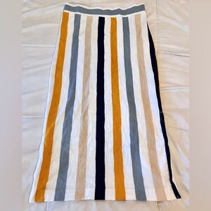 Lou & Grey Multicolor Striped Knit Cotton Midi Skirt slit Womens size XS